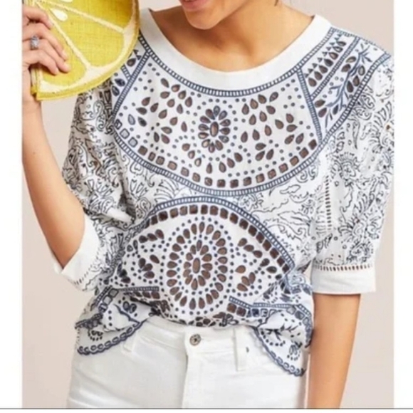 Anthropologie Maeve NWT Ester Embroidered Eyelet Top size extra small. - Picture 2 of 13